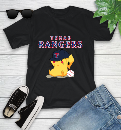 MLB Pikachu Baseball Sports Texas Rangers Youth T-Shirt 2