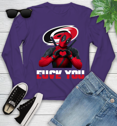 NHL Carolina Hurricanes Deadpool Love You Fuck You Hockey Sports Youth Long Sleeve 4