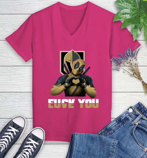 NHL Vegas Golden Knights Deadpool Love You Fuck You Hockey Sports Women's V-Neck T-Shirt 9