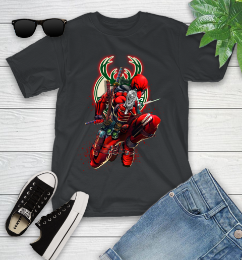 NBA Deadpool Marvel Comics Sports Basketball Milwaukee Bucks Youth T-Shirt 2