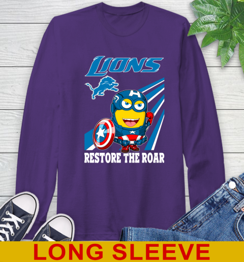 NFL Football Detroit Lions Captain America Marvel Avengers Minion Shirt Long Sleeve T-Shirt 5
