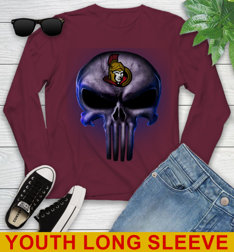 Ottawa Senators NHL Hockey Punisher Skull Sports Youth Long Sleeve 7 Ottawa Senators NHL Hockey Punisher Skull Sports Youth Long Sleeve - Image 7