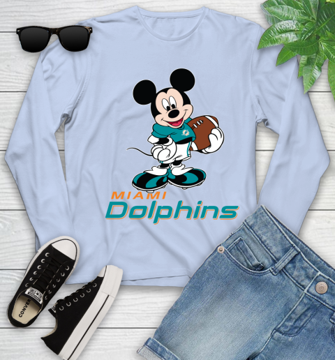 NFL Football Miami Dolphins Cheerful Mickey Mouse Shirt Youth Long Sleeve 9