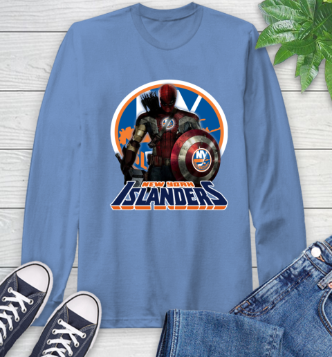 NHL Captain America Thor Spider Man Hawkeye Avengers Endgame Hockey New York Islanders Long Sleeve T-Shirt 11