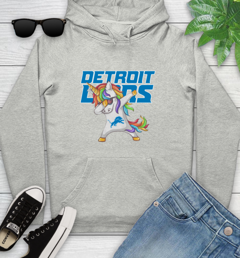 Detroit Lions NFL Football Funny Unicorn Dabbing Sports Youth Hoodie