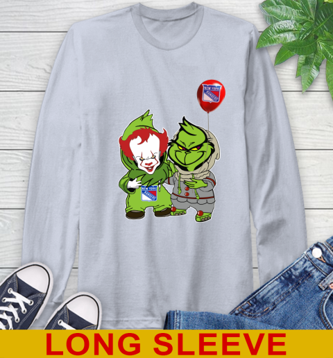 New York Rangers Baby Pennywise Grinch Christmas NHL Hockey Long Sleeve T-Shirt 6