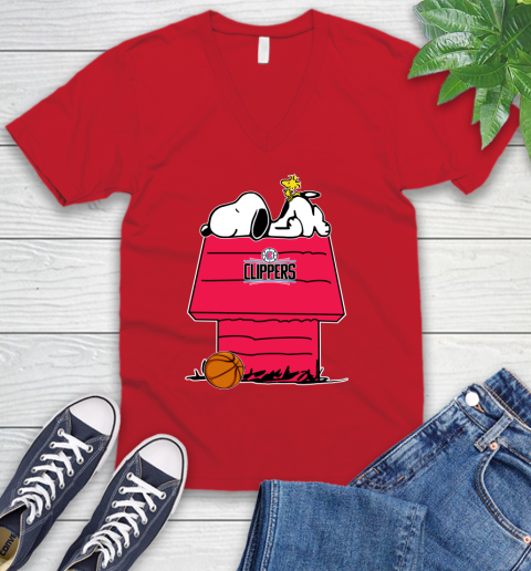 LA Clippers NBA Basketball Snoopy Woodstock The Peanuts Movie V-Neck T-Shirt 7