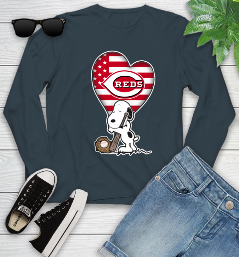 Cincinnati Reds MLB Baseball The Peanuts Movie Adorable Snoopy Youth Long Sleeve 8