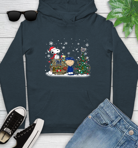 MLB Milwaukee Brewers Snoopy Charlie Brown Christmas Baseball Commissioner's Trophy Youth Hoodie 10
