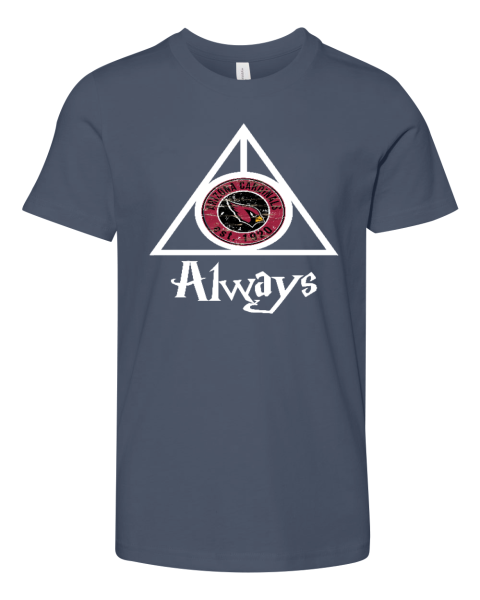 poyx always love the arizona cardinals x harry potter mashup youth unisex jersey tee 3001y 93 front navy