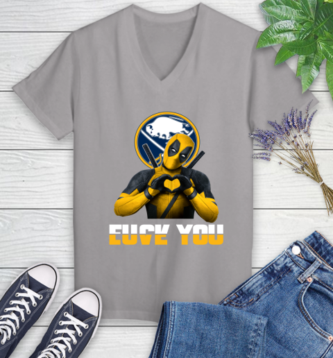 NHL Buffalo Sabres Deadpool Love You Fuck You Hockey Sports Women's V-Neck T-Shirt 4