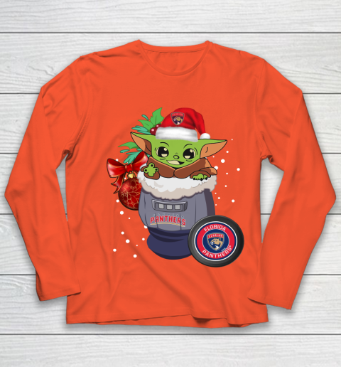Florida Panthers Christmas Baby Yoda Star Wars Funny Happy NHL Youth Long Sleeve 4