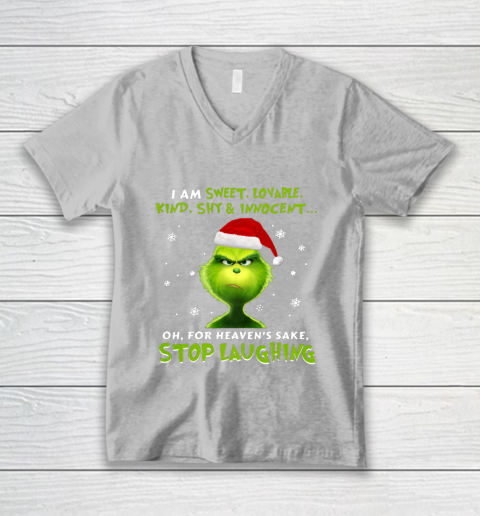 I Am Sweet Lovable Kind Shy Innocent Grinch Christmas V-Neck T-Shirt 3