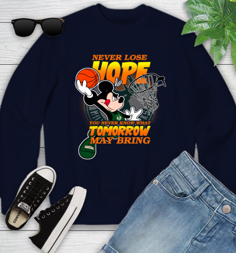 Milwaukee Bucks NBA Basketball Mickey Disney Never Lose Hope Youth Sweatshirt 2