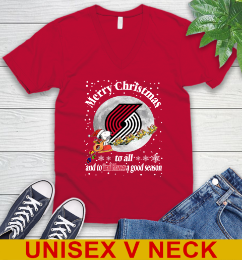 Portland Trail Blazers Merry Christmas To All And To Trail Blazers A Good Season NBA Basketball Sports V-Neck T-Shirt 6