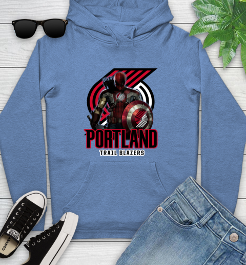 Portland Trail Blazers NBA Basketball Captain America Thor Spider Man Hawkeye Avengers Youth Hoodie 12