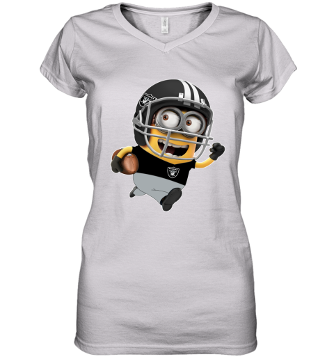 NFL Oakland Raiders Minions Disney Football Sports 77AwUJMUX95 women v neck t shirt 39 95 151514 front white
