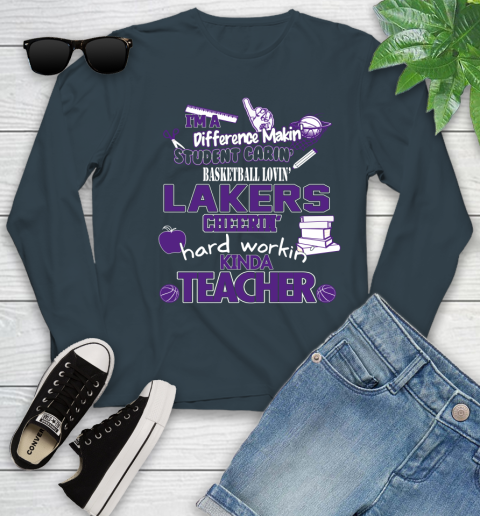 Los Angeles Lakers NBA I'm A Difference Making Student Caring Basketball Loving Kinda Teacher Youth Long Sleeve 9