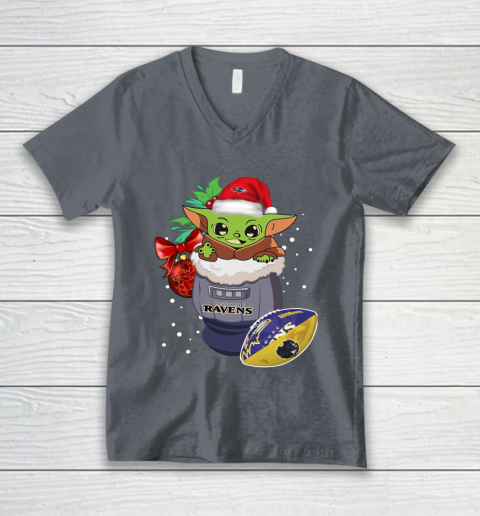 Baltimore Ravens Christmas Baby Yoda Star Wars Funny Happy NFL V-Neck T-Shirt 5
