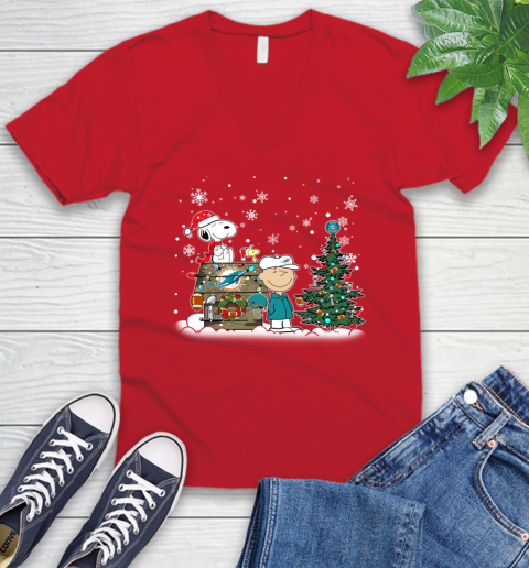 NFL Miami Dolphins Snoopy Charlie Brown Christmas Football Super Bowl Sports V-Neck T-Shirt 6