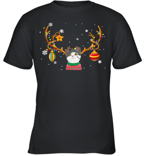 Cat Reindeer Christmas Holiday Funny Youth T-Shirt