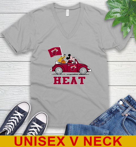 NBA Basketball Miami Heat Pluto Mickey Driving Disney Shirt V-Neck T-Shirt 4