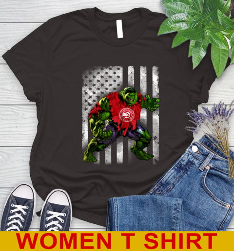 Atlanta Hawks Hulk Marvel Avengers NBA Basketball American Flag Women's T-Shirt 9