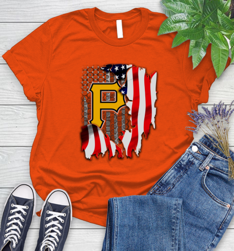 Pittsburgh Pirates MLB Baseball American Flag Women's T-Shirt 3