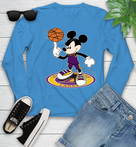 NBA Basketball Los Angeles Lakers Cheerful Mickey Disney Shirt Youth Long Sleeve 7