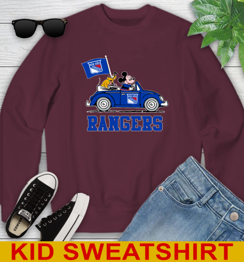 NHL Hockey New York Rangers Pluto Mickey Driving Disney Shirt Youth Sweatshirt 5