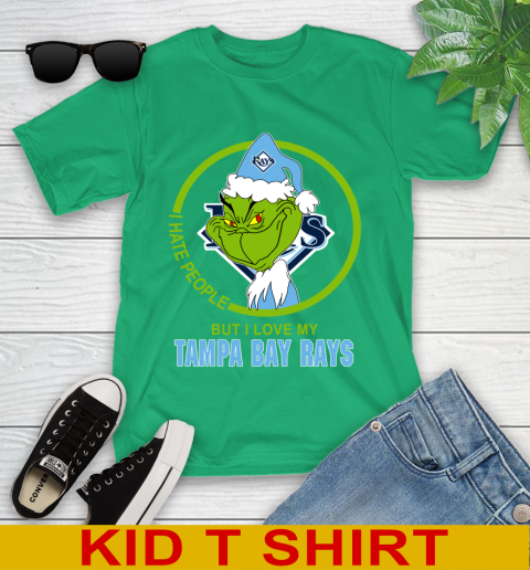 Tampa Bay Rays MLB Christmas Grinch I Hate People But I Love My Favorite Baseball Team Youth T-Shirt 6