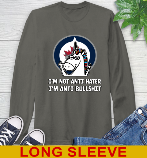 Winnipeg Jets NHL Hockey Unicorn I'm Not Anti Hater I'm Anti Bullshit Long Sleeve T-Shirt 8