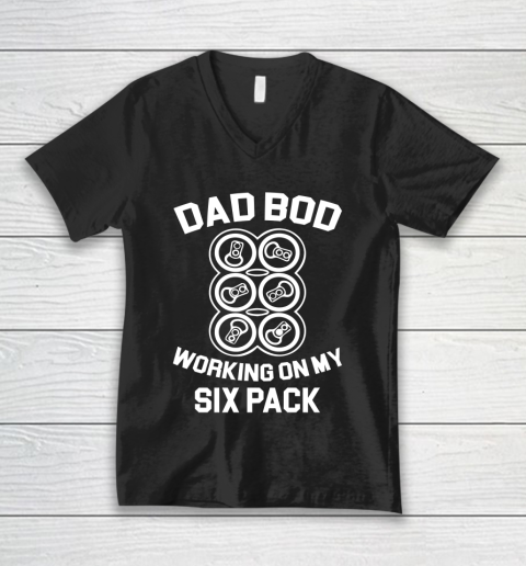 Beer Lover Funny Shirt Dad Bod Working On My Six Pack Fun Drinking Beer V-Neck T-Shirt