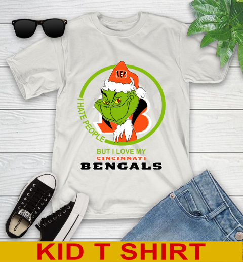 Cincinnati Bengals NFL Christmas Grinch I Hate People But I Love My Favorite Football Team Youth T-Shirt 12