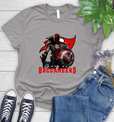 NFL Captain America Thor Spider Man Hawkeye Avengers Endgame Football Tampa Bay Buccaneers Women's T-Shirt 5