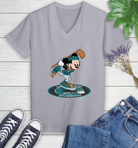 NHL Hockey San Jose Sharks Cheerful Mickey Disney Shirt Women's V-Neck T-Shirt 4