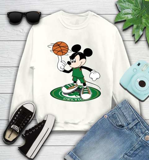NBA Basketball Boston Celtics Cheerful Mickey Disney Shirt Youth Sweatshirt 2