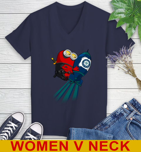 MLB Baseball Seattle Mariners Deadpool Minion Marvel Shirt Women's V-Neck T-Shirt 12