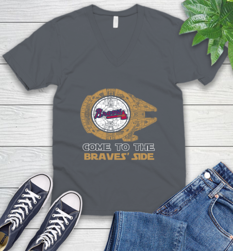MLB Come To The Atlanta Braves Side Star Wars Baseball Sports V-Neck T-Shirt 4