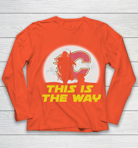 Calgary Flames NHL Ice Hockey Star Wars Yoda And Mandalorian This Is The Way Youth Long Sleeve 3