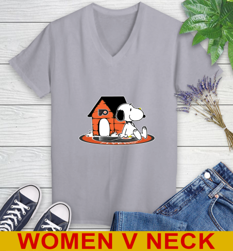 NHL Hockey Philadelphia Flyers Snoopy The Peanuts Movie Shirt Women's V-Neck T-Shirt 5