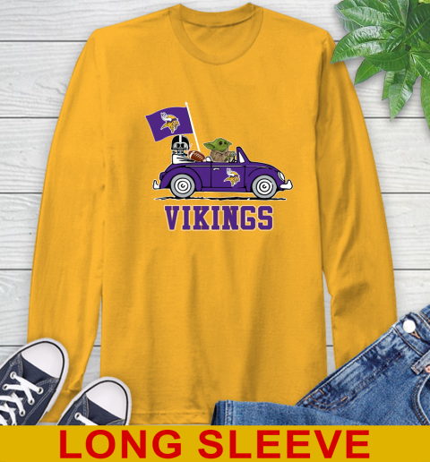 NFL Football Minnesota Vikings Darth Vader Baby Yoda Driving Star Wars Shirt Long Sleeve T-Shirt 3