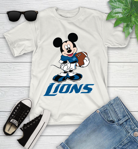 NFL Football Detroit Lions Cheerful Mickey Mouse Shirt Youth T-Shirt 2