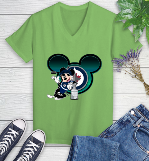 NHL Winnipeg Jets Stanley Cup Mickey Mouse Disney Hockey T Shirt Women's V-Neck T-Shirt 11