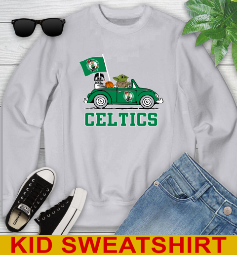 NBA Basketball Boston Celtics Darth Vader Baby Yoda Driving Star Wars Shirt Youth Sweatshirt 4