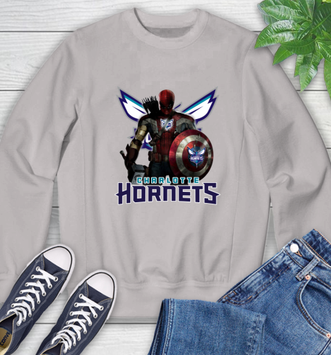 Charlotte Hornets NBA Basketball Captain America Thor Spider Man Hawkeye Avengers Sweatshirt 12