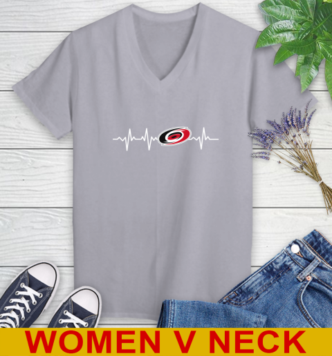 Carolina Hurricanes NHL Hockey Heart Beat Shirt Women's V-Neck T-Shirt 4
