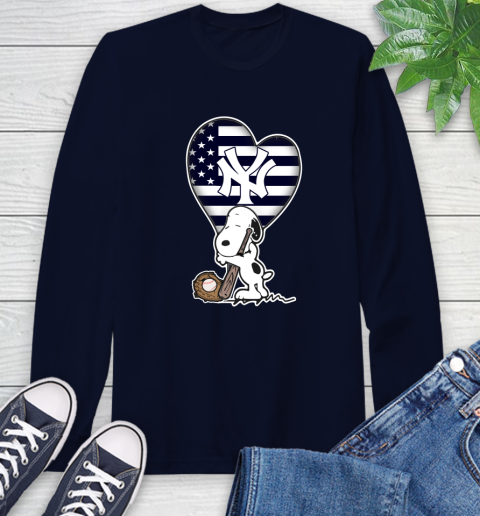 New York Yankees MLB Baseball The Peanuts Movie Adorable Snoopy Long Sleeve T-Shirt 4