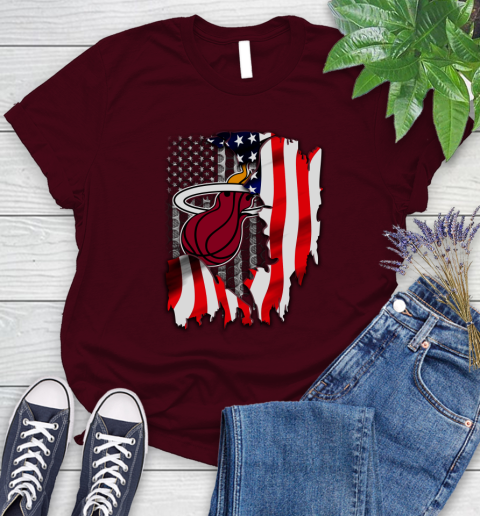 Miami Heat NBA Basketball American Flag Women's T-Shirt 7
