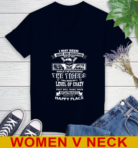 Detroit Tigers MLB Baseball If You Mess With Me While I'm Watching My Team Women's V-Neck T-Shirt 2